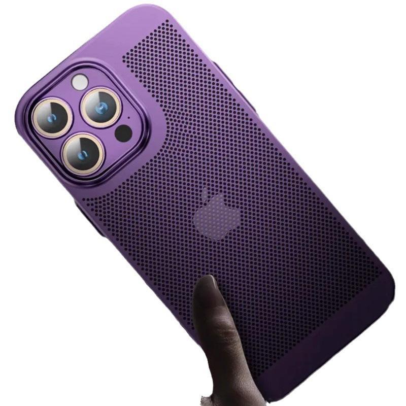 Подходит для iPhone 15 Чехол для мобильного телефона с гальваническим покрытием, летний дышащий сетчатый чехол для рассеивания тепла 16 Apple 14 Полный комплект Жесткий чехол для ПК