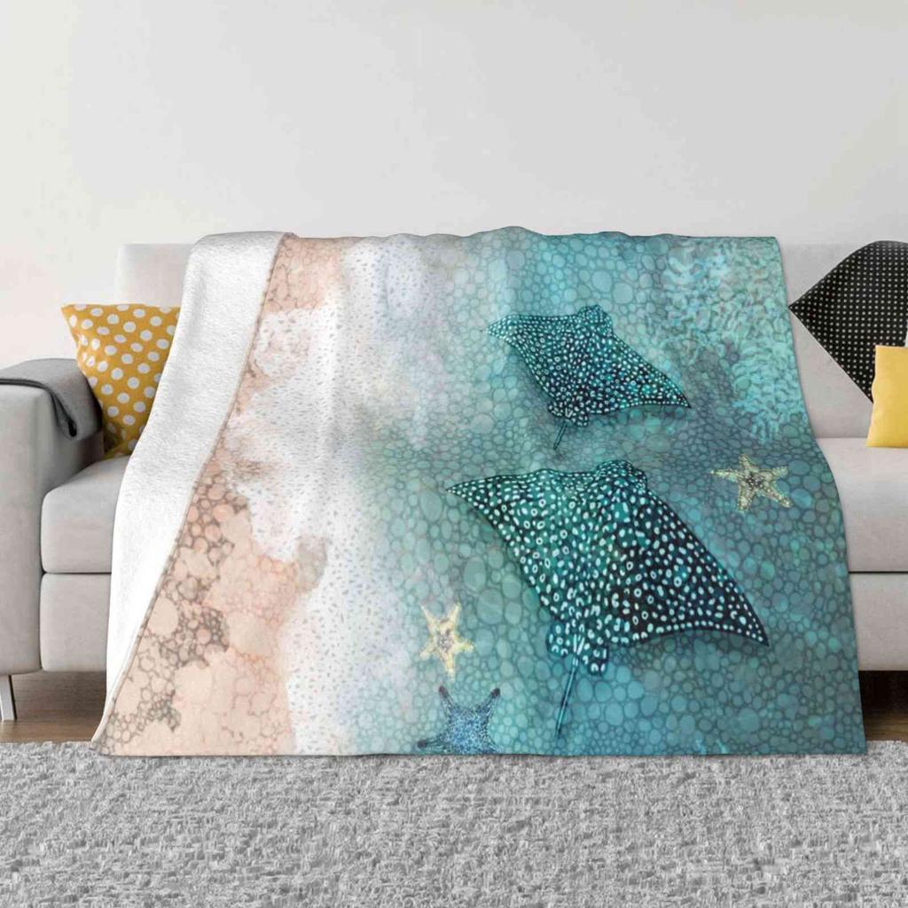 Stingrays In The Ocean Creative Design Light Thin Soft Flannel Blanket Stingray Ocean Beach Sea Fish Whale Summer Water Sun