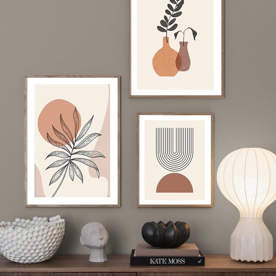 Бохо абстрактная геометрическая линия ваза с листьями настенная живопись на холсте плакаты на скандинавскую тему и принты винтажные картины для декора гостиной