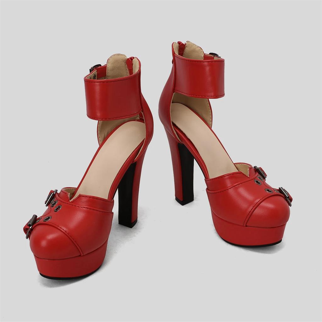 Женские босоножки на высоком каблуке, летняя обувь на платформе 2024, с ремешком на щиколотке, черные, красные туфли-лодочки, свадебная обувь для танцев, женские, большого размера