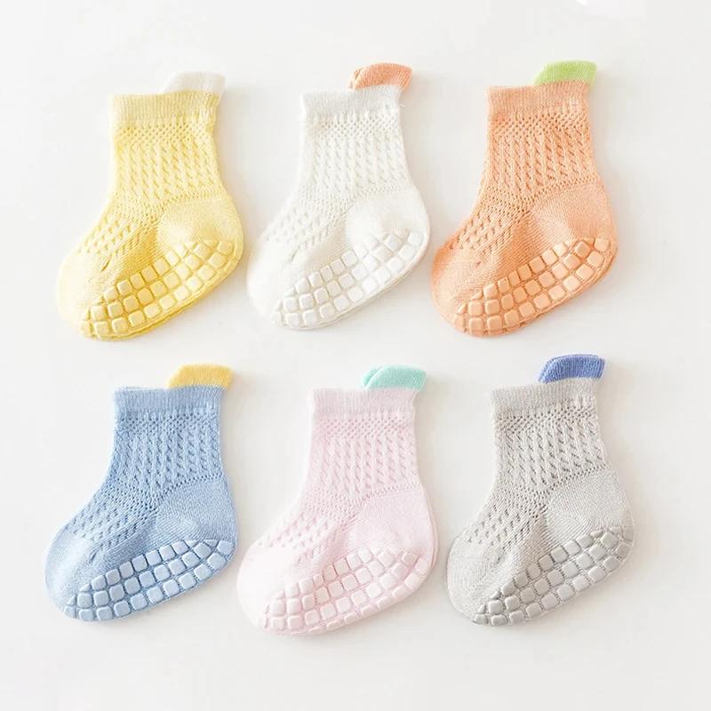 3pairs/lot RAISE 6 Colored Non-slip Baby Girl Sock Breathable Thin Infant Girl Cotton Socks Kids Mesh Socks Children's Socks Kit