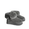 Trendy buckle with thick sole to increase the height of wool flanged warm cotton shoes medium long short boots gray snow boots women's winter