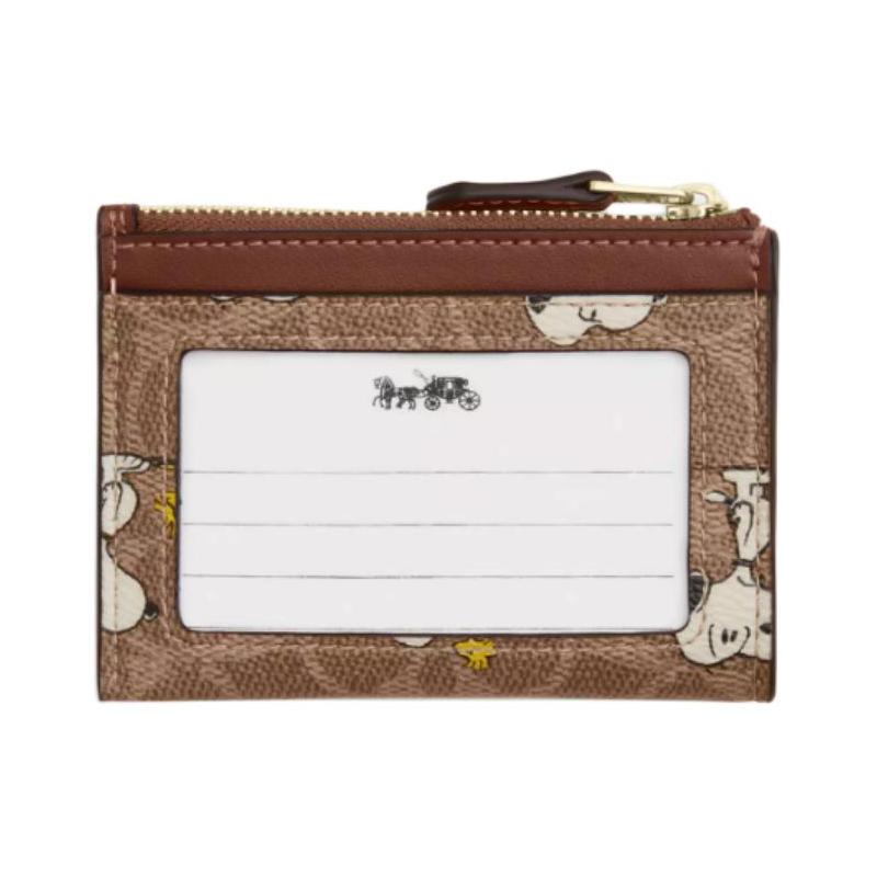 Coach PEANUTS 8 Кожаный держатель для карт с принтом Снупи, одинаковый стиль для мужчин и женщин, коричневый