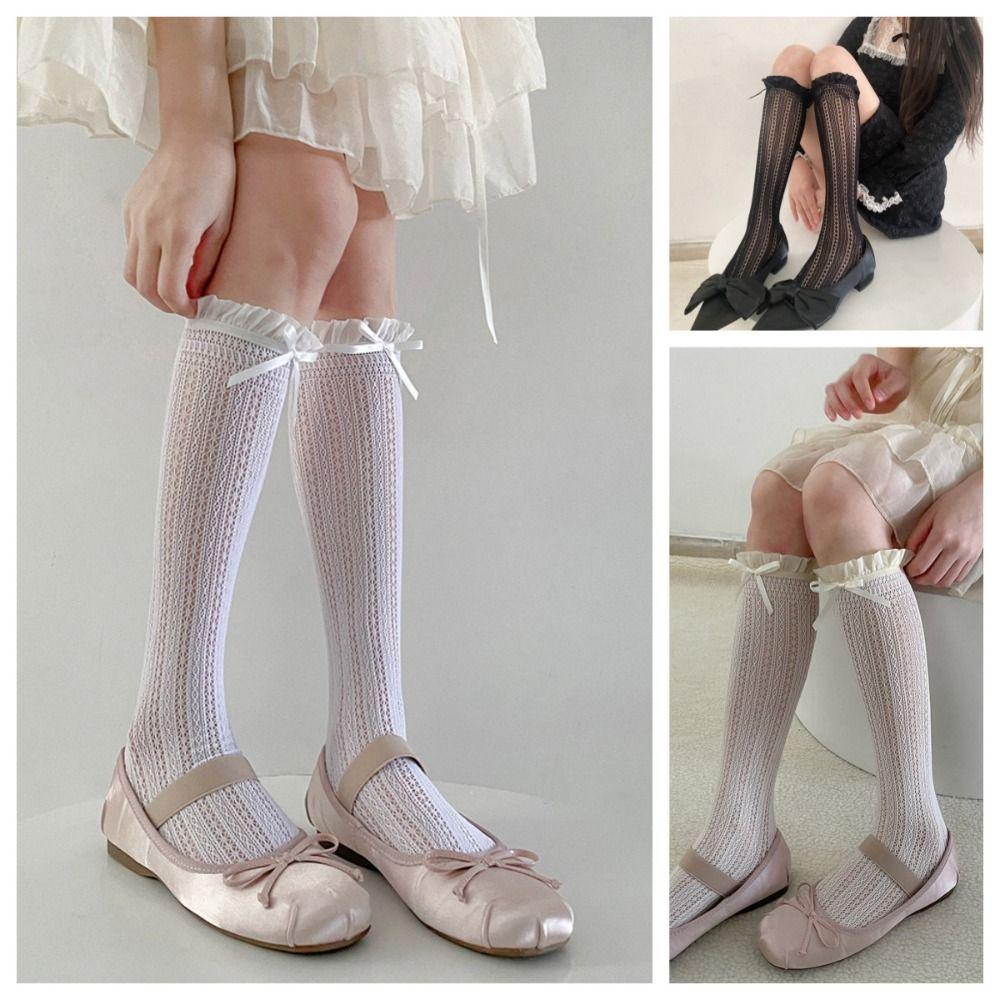 Ультратонкие Черные Кружевные Носки Y2K До Колена Японский Стиль Бант Женские Носки Девочки