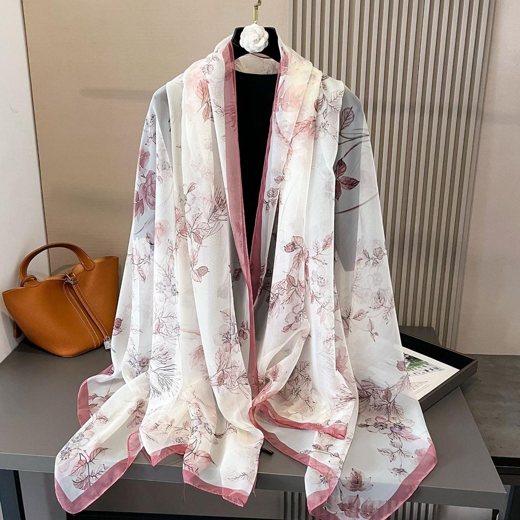 180*135cm Summer Silk Scarf Women Outdoor Shawl Bandanna Foulard Female Beach Fashion Luxury Oversized Shawl Head Hijab Wrap