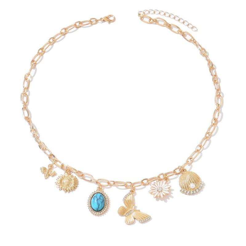 Personalized Necklace, Fresh and Natural Bee Butterfly Pendant, Niche Metal Sunflower Flower Necklace for Women