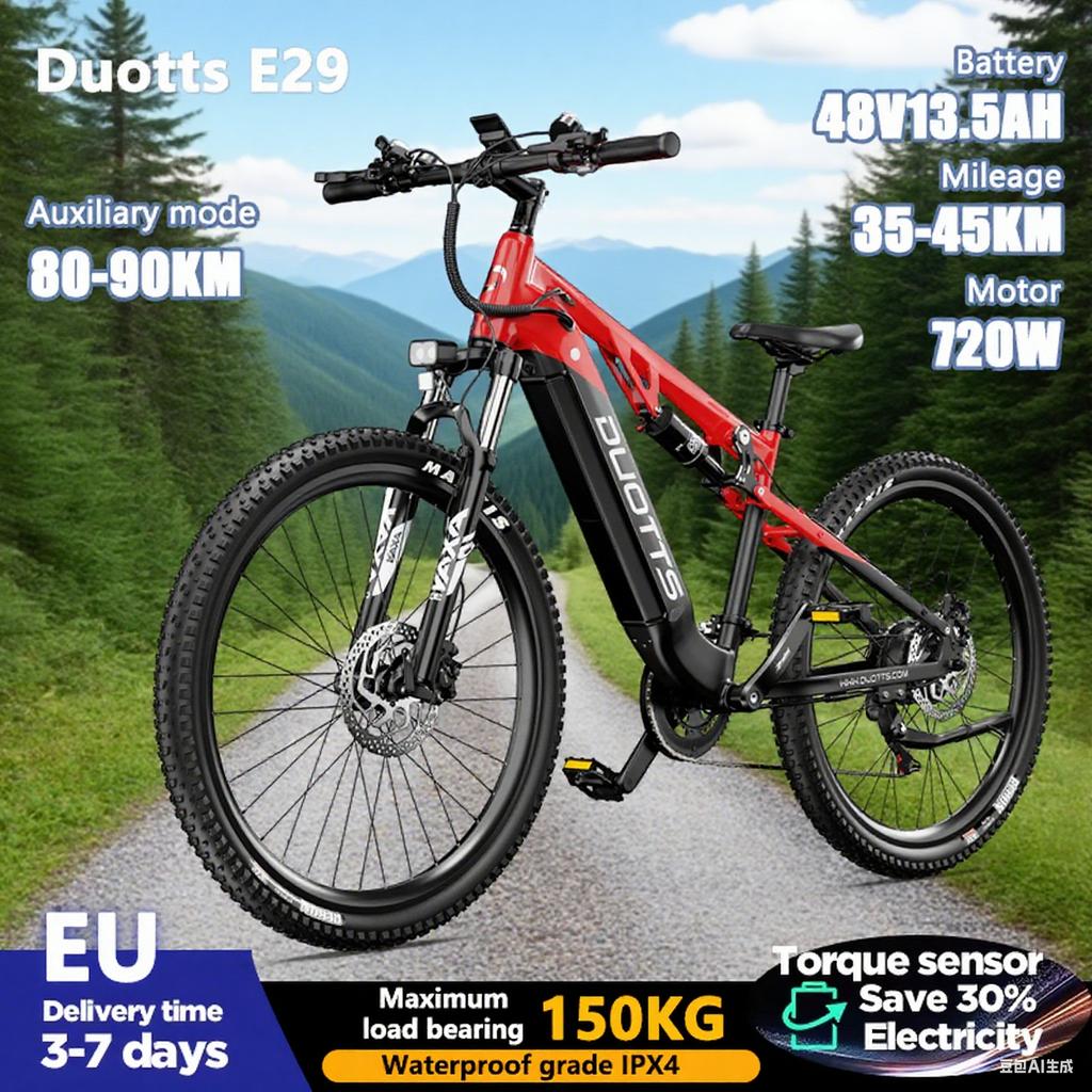 DUOTTS E29 Electric Bike 250W(Peak Value of 750W) Motor 48V 13.5Ah Battery Off-road Electric Bicycle 27.5 Inch Fat Tire E Bike