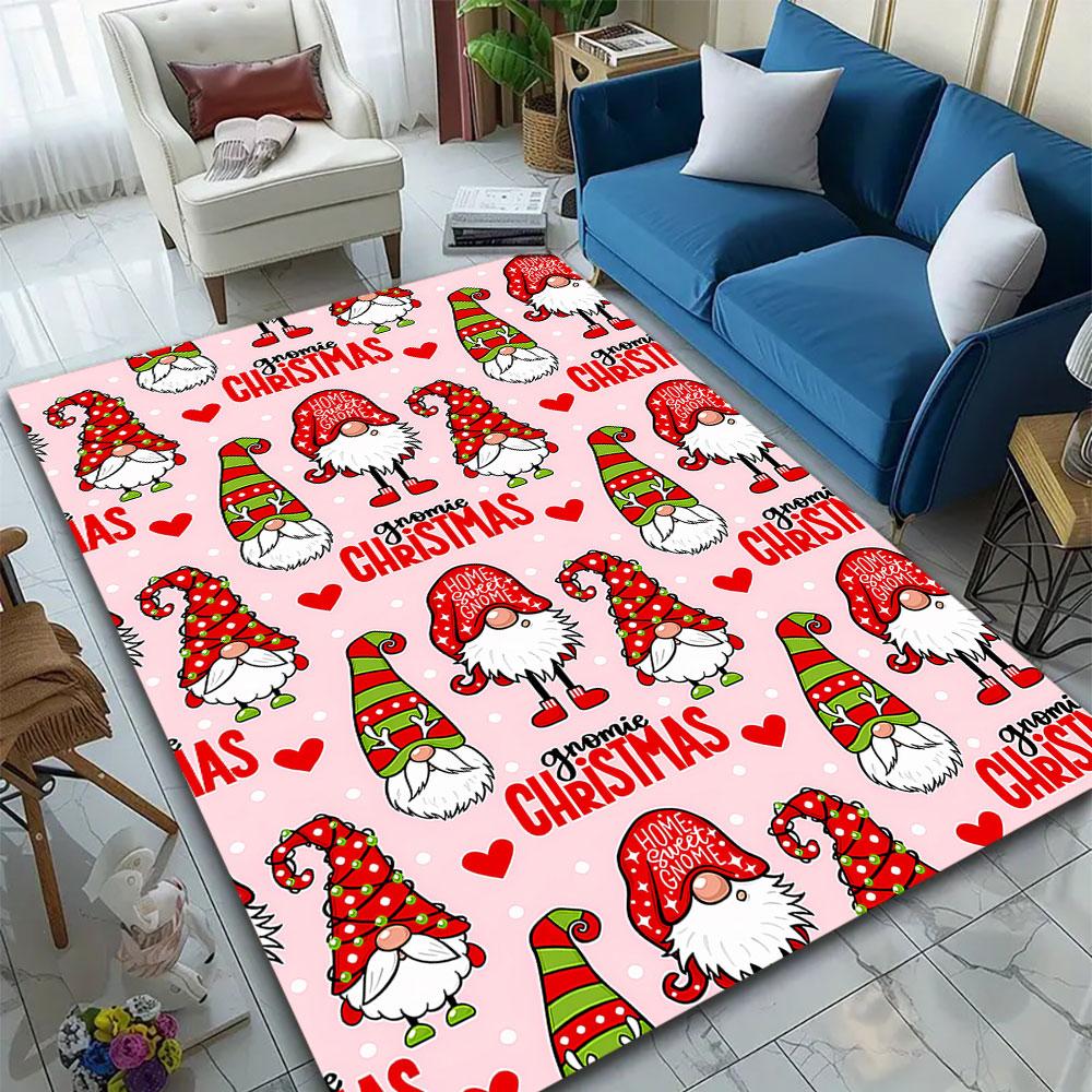 Gnome Christmas Pattern in Red and Green Patterned carpet, suitable as a non slip play mat for the living room and bedroom sofa