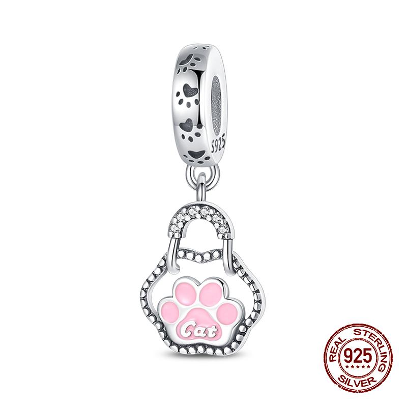 100% серебряная чашка 925 пробы с музыкальным котом, розовыми кошачьими лапками, бусины, подходят для оригинального браслета 925 пробы, изящные милые ювелирные изделия, подарок своими руками
