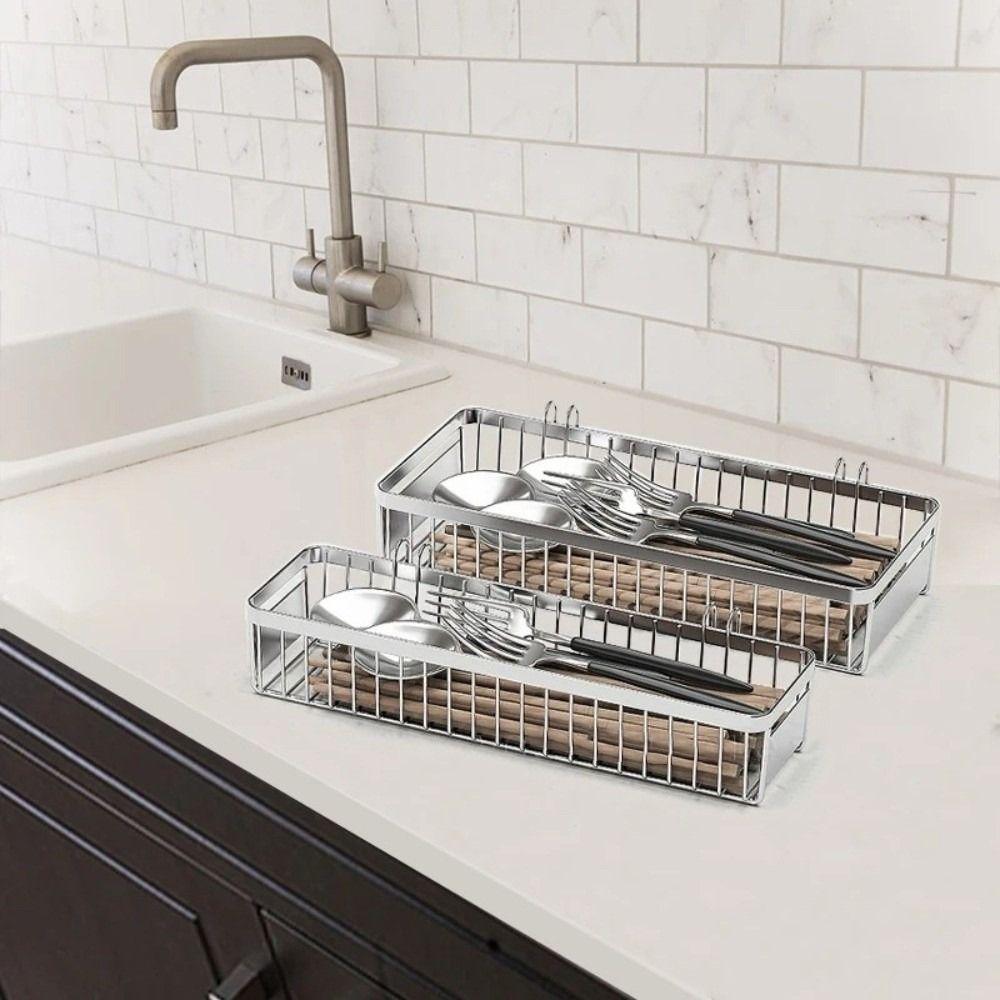 Rust Proof Hanging Cutlery Holder Stainless Steel Cutlery Drainer Rack Kitchen Use