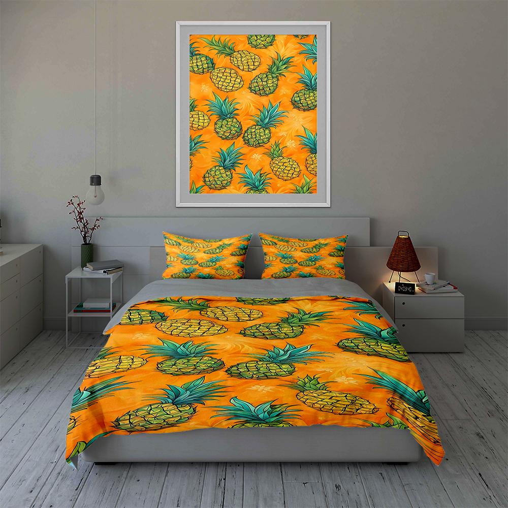 Pineapple tropical print. Bedding Duvet cover sets Duvet covers Pillowcases gifts (1 * Duvet Cover 2 * Pillowcases, without duvet insert)