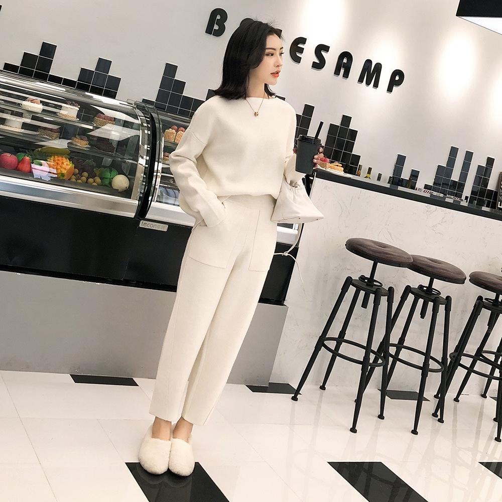 Женский вязаный свитер из двух предметов, зимний спортивный костюм, весенне-осенний модный ШИКАРНЫЙ кофта, верхняя одежда, брючный костюм, женский