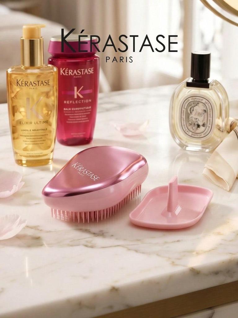 Kérastase Portable Detangling Hair Brush, Mini Travel Scalp Massage Comb with Protective Cover