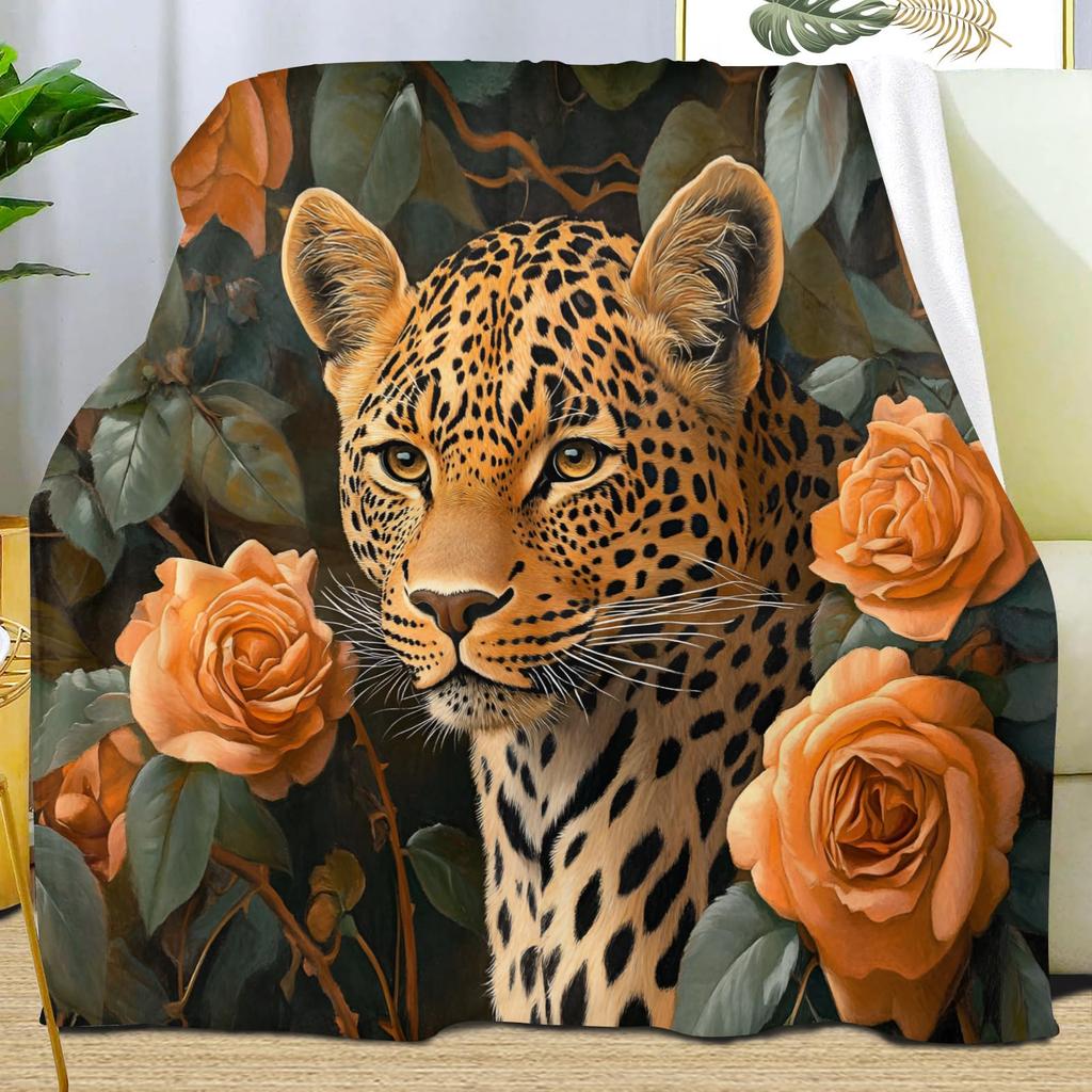 Leopard Print Blanket,Wild Animal Cheetah Throw Blanket,Flower Fleece Blanket for Couch Bed Sofa,Soft Warm Fuzzy Flannel Blanket