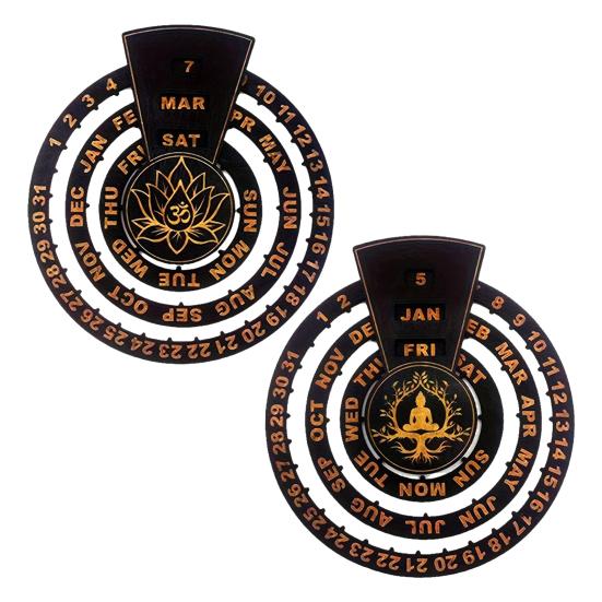 Wooden Perpetual Calendar Manual Rotating Circular Wall Calendar Rustic Perpetual Calendar for Home Bedroom Meditation Room Wall Decor