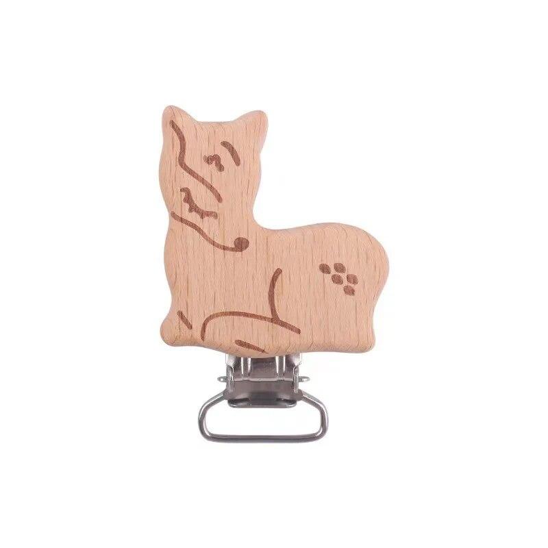 5pcs Wooden Fox Sika Deer Crown Pacifier Clip Nursing Accessories Beech DIY Bracelet Jewelry Making Handmade Accessories