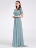 Ever-Pretty Women's Double V-Neck Empire Waist  Floor Length Chiffon Evening Dresses with Short Flutter Sleeves