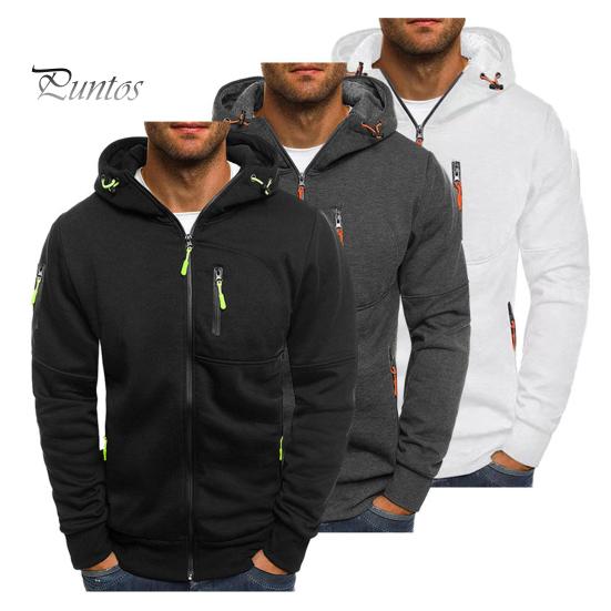 Мужская толстовка с капюшоном для фитнеса на весну и осень с карманами на молнии, кардиган на молнии, плотное однотонное повседневное пальто с эластичными манжетами и подолом, куртка для путешествий и работы