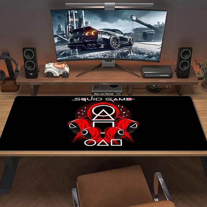 Игровой коврик для мыши Игра в кальмара Большой игровой коврик для стола Нескользящий Коврик для ноутбука и планшета XXL Коврик для мини-ПК Игровой коврик с блокировкой края