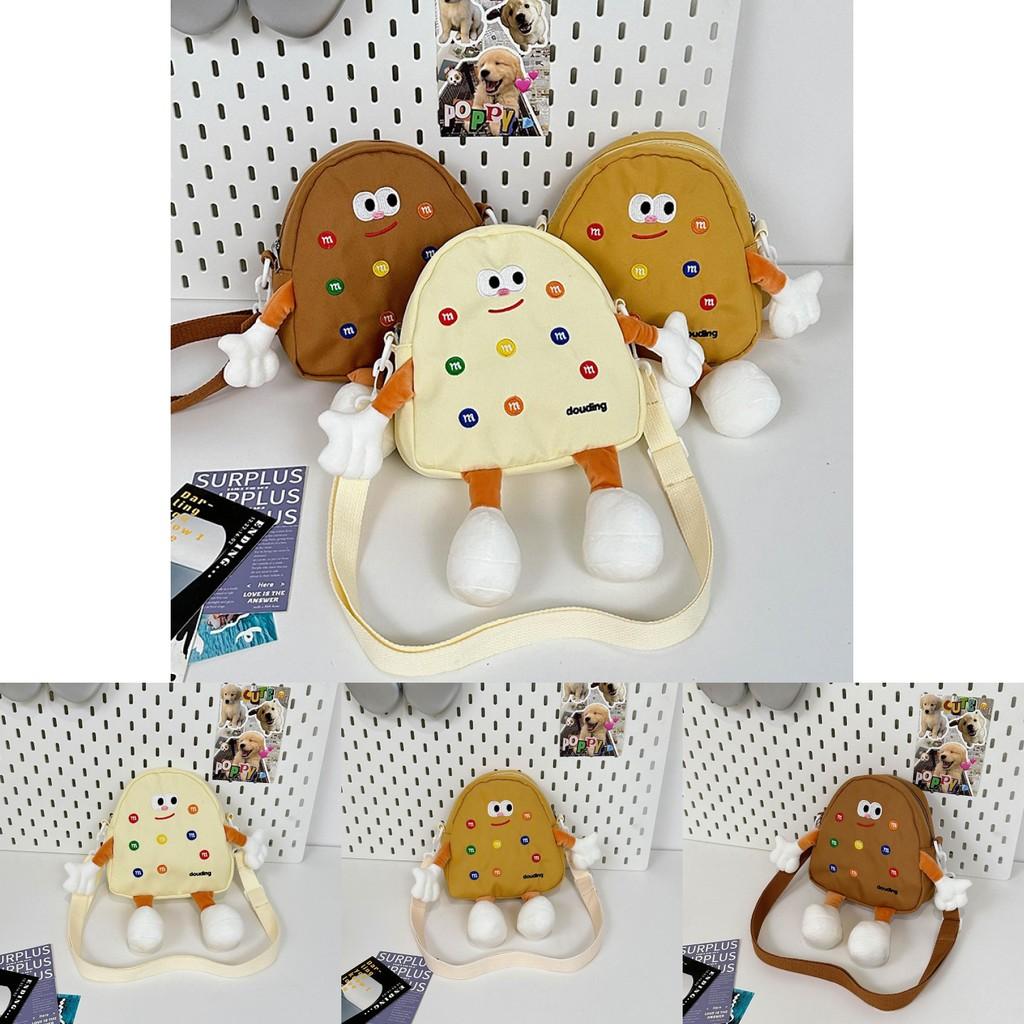 Cute Light Yellow Bear Embroidered Canvas Backpack For Kids Perfect For School And Daily Use