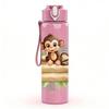1PC Monkey Sitting In Wooden Box Cartoon 750ml Color Plastic Sports Water Bottle Leakproof Flip Straw Lid Suitable for Sports Office Home Use