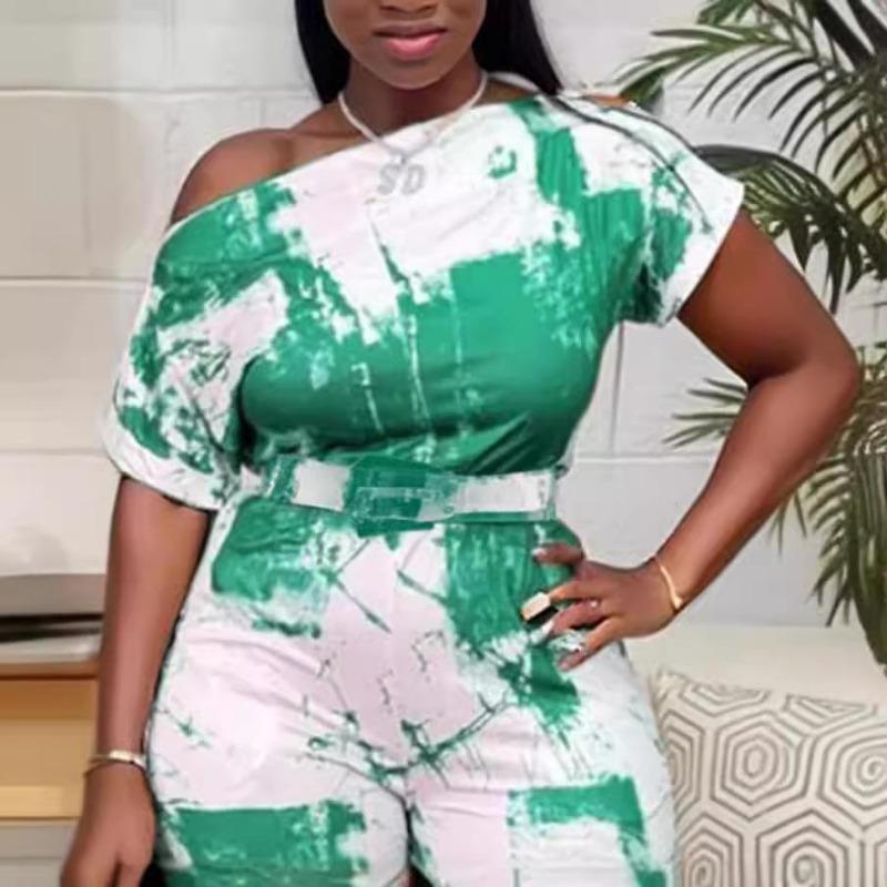 Летний женский комбинезон прямого кроя с принтом