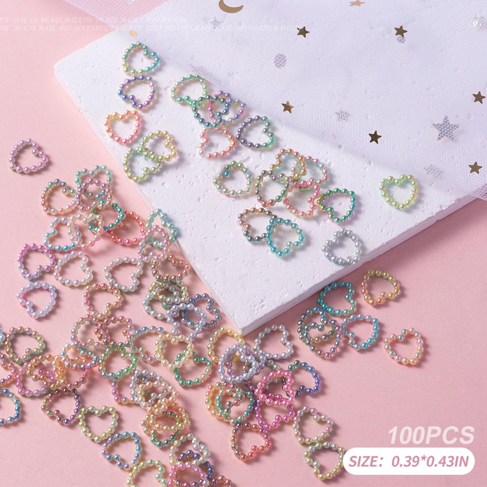 100 шт. полые белые жемчужные сердечки для ногтей оптом фиолетовые розовые плоские для самостоятельного украшения ногтей мобильного телефона ноутбука ювелирных изделий ремесел Ac