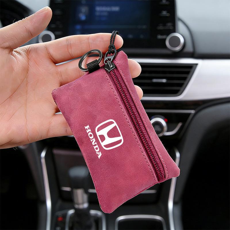 Leather Car Key Case Keychain Mini Storage Bag Zippered For Honda Jazz Pilot CRV Odyssey City Shuttle HRV CRX Civic FIT Accord XD9