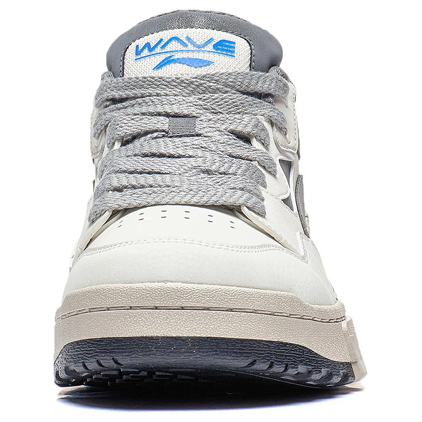 Li Ning We Wo Удобные универсальные модные нескользящие прочные повседневные туфли средней высоты Мужские повседневные туфли серо-белого цвета AGCT223-3