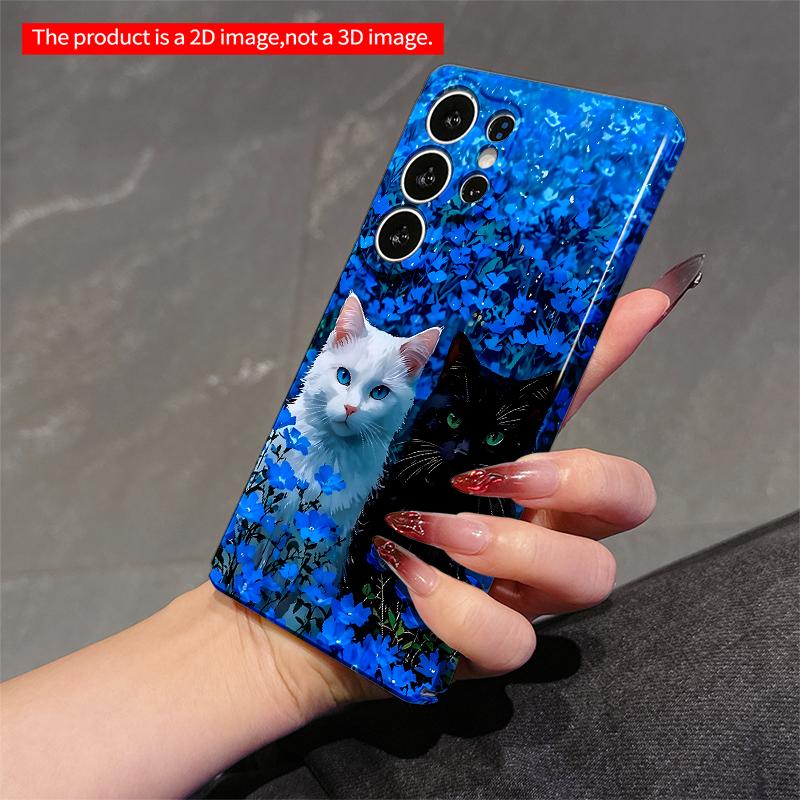 2DFlat Samsung phone case Blue Flower Field Cats Phone Case Applicable to Galaxy S22 S23 S24 S25ULTRA S26 A12 A13 A14 A15 A16 A34 A35 A54 A55