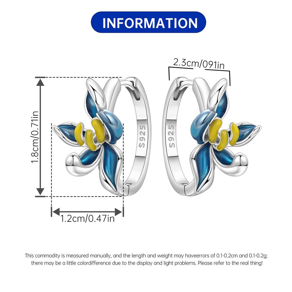S925 Silver Blue Orchid Flower Earrings Hoop Earrings Women Jewelry Trendy Anniversary Gifts