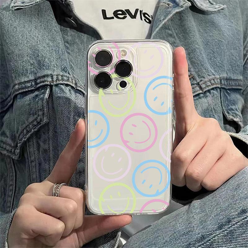 Круглый чехол для телефона со смайликом, прозрачный, для iPhone 11, чехлы iPhone 15 16 Pro 12 13 14 Pro Max Mini XR XS X 7 8 Plus SE2022, чехол