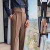TH Men's Slim-Fit High-Waisted Business Casual Trousers In Solid Color