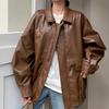 Spring Autumn Fashion New Women's Fashion Casual Temperament Lapel Leather Jacket Temperament High-end Luxury Retro Motorcycle Jacket