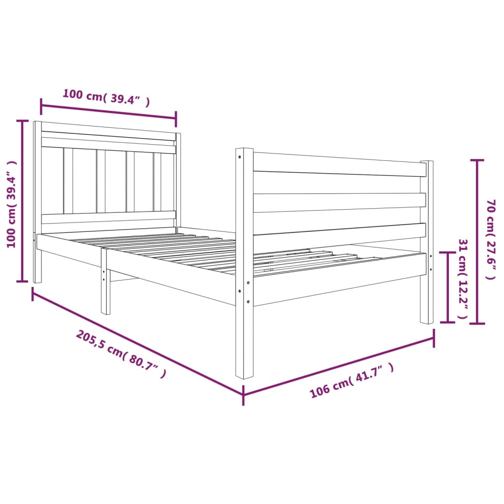 Solid Wood Bed Frame 100x200 cm
