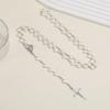 Fashionable Heart Pink Off-White Rosary Necklace with 59 Beads (8mm & 10mm) - Simple Long Jewelry