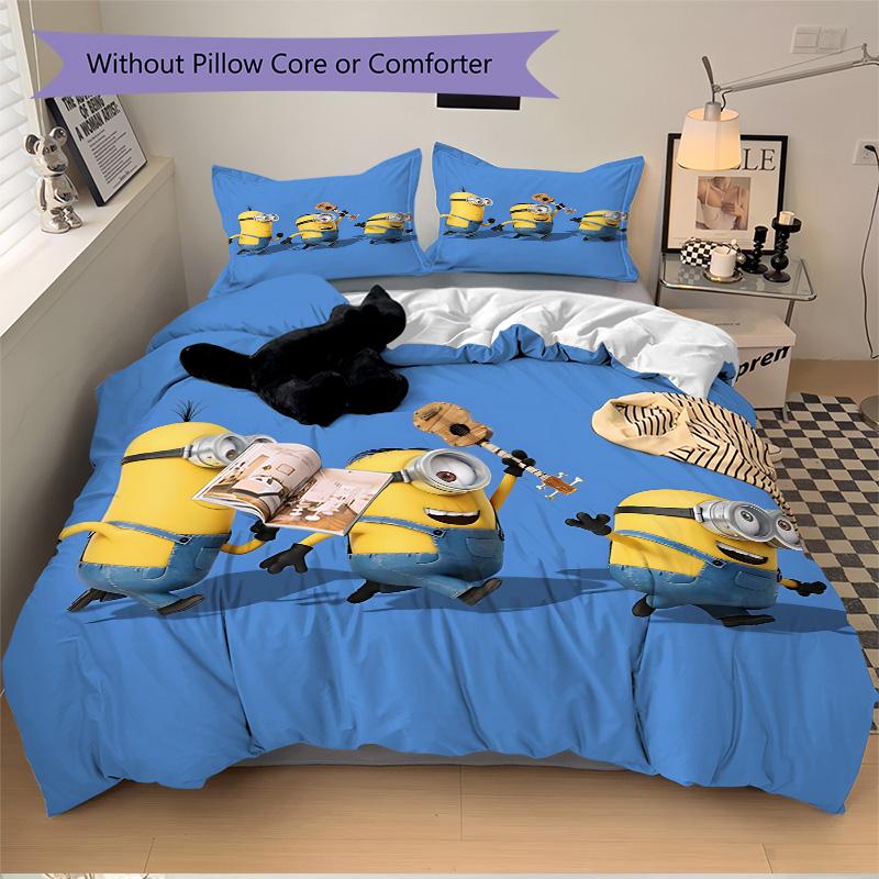 Minions Blue Background Print 3Pcs Bedding Setduvet Cover With 2 Bedropillowcase Home Birthday Gift