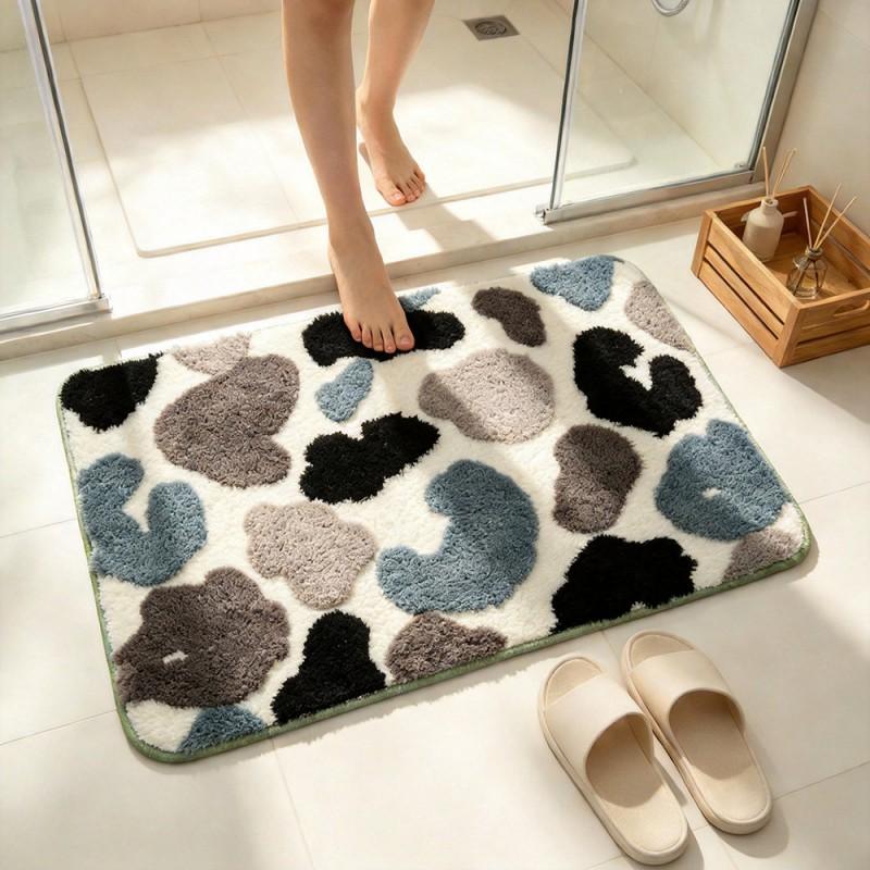 Plush Velvet Bath Mat Non-Slip Floor Rug Bathroom Kitchen Entryway Machine Washable TPE Backing 50x80cm