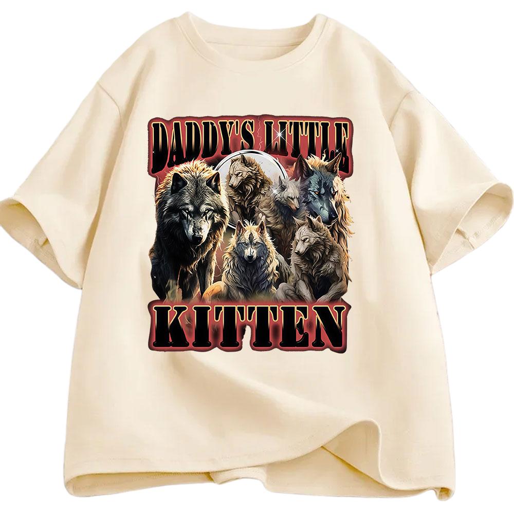 Daddys Little Kitten Funny Wolf Meme Tshirt for Mens Casual Fashion Harajuku Oversized Pure Cotton Tshirt for Mens Tshirt