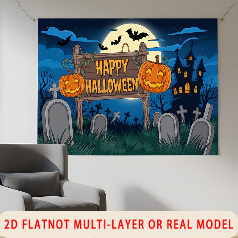 Party Backdrop Halloween Flat Spooky Pumpkin Graveyard Multi Layered Celebrations Event Backdrop Decoration Front Door Decor