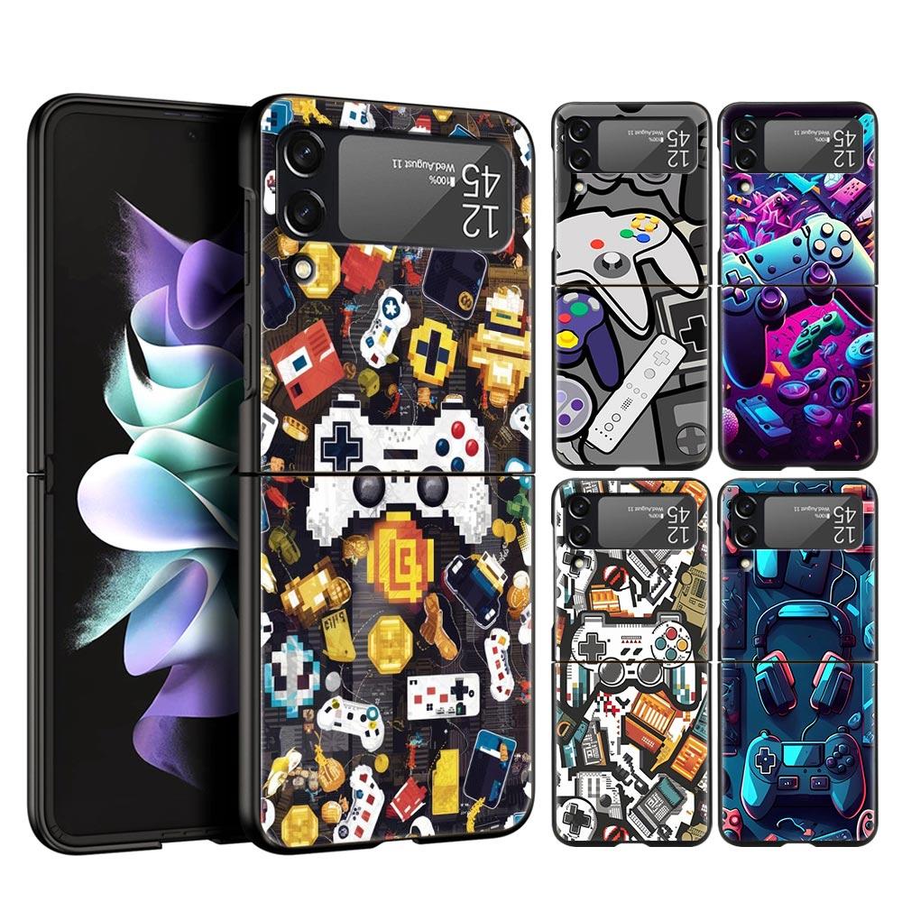 Game Controller Graphic Hard PC Phone Case For Samsung Galaxy Z Flip 7 6 5 4 Black Cover For Galaxy Z Flip 3 Foldable Fundas Bag