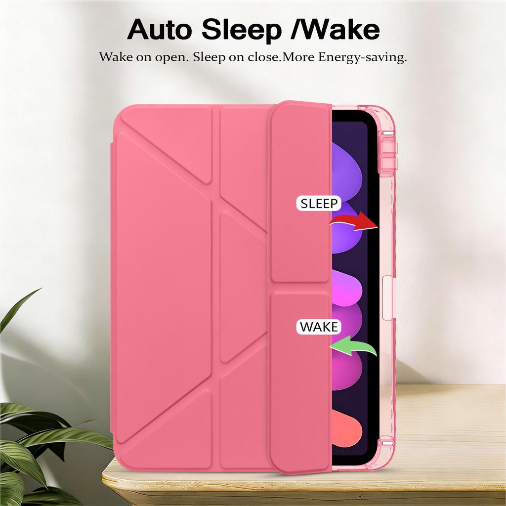 For iPad (2025)/iPad 10.9 (2022) Case Magnetic Closure Origami Stand Transparent Leather + TPU + Clear Acrylic Back Cover