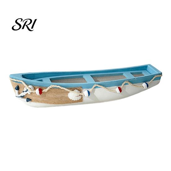 Study Room Nautical Decor Handmade Ocean Wooden Boat Model Rustic Beach Style Canoe Window Display Sailboat Figurine Themed Tabletop Ornament