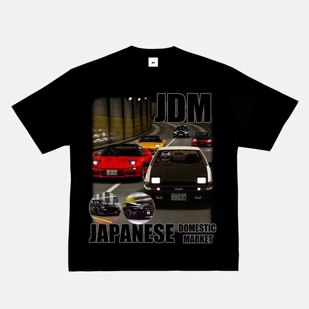 2024 RWB Car Black and White Short Sleeve JDM Car Culture T-shirt Hip Hop American Small Neckline Hiphop Top Vintage