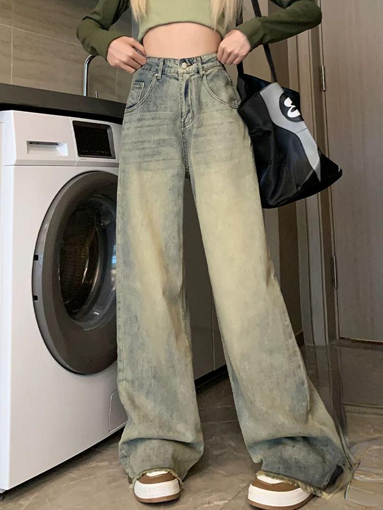 Y2K Vintage Streetwear Denim Trousers Woman Korean Fashion High Waist Straight Jeans Female Spring Elegant 2000s Casual Baggy Pants