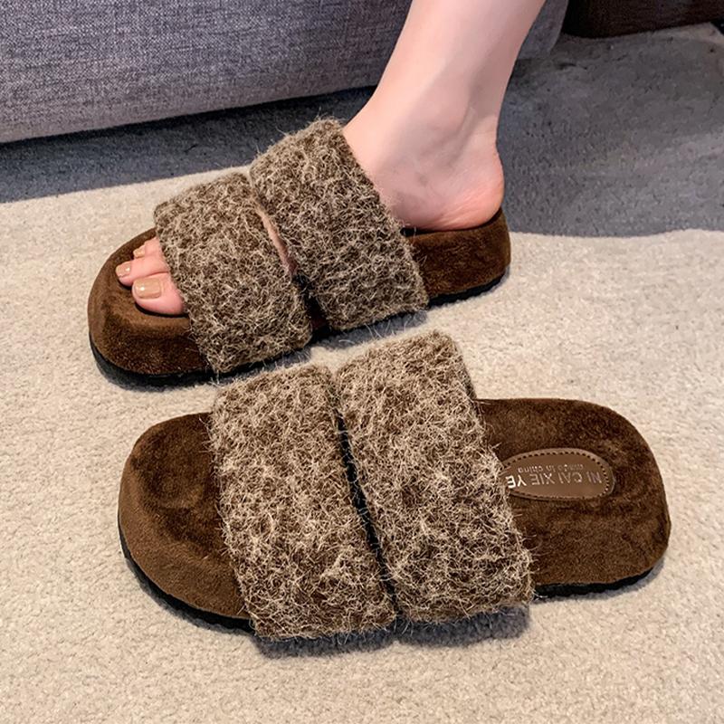 Fur Platform Women Flats Slippers Winter Designer New Casual Shoes Women 2024 Trend Home Cotton Slippers Cozy Soft Mujer Zapatos