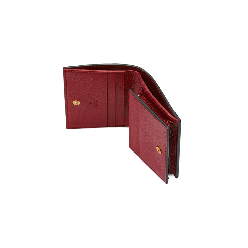 Gucci Ophidia floral print presbyopia logo striped webbing short flap canvas patchwork wallet card holder women's ebony/red/color