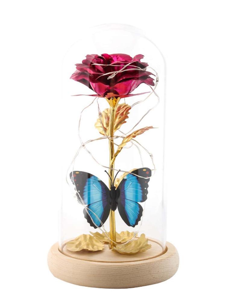 Galaxy Glass Rose Eternal Crystal Flower Birthday Gift Light Up Rose In Glass Dome with Butterfly for Mom Sister Mothers Day Gifts Holiday Gifts