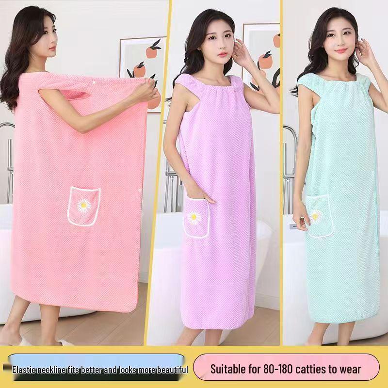 Женский банный халат-полотенце большого размера - На бретельках, Впитывающий халат для домашнего использования