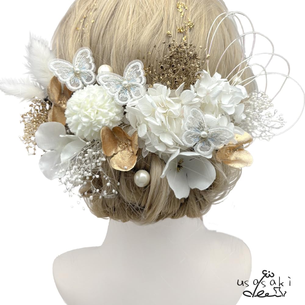 Usasaki Hair Entrance Dried Preserved Japanese Hair Short Long Ornament, Coming-of-Age Ceremony, Pre-wedding Photoshoot, Mom, Hydrangea, Graduation,